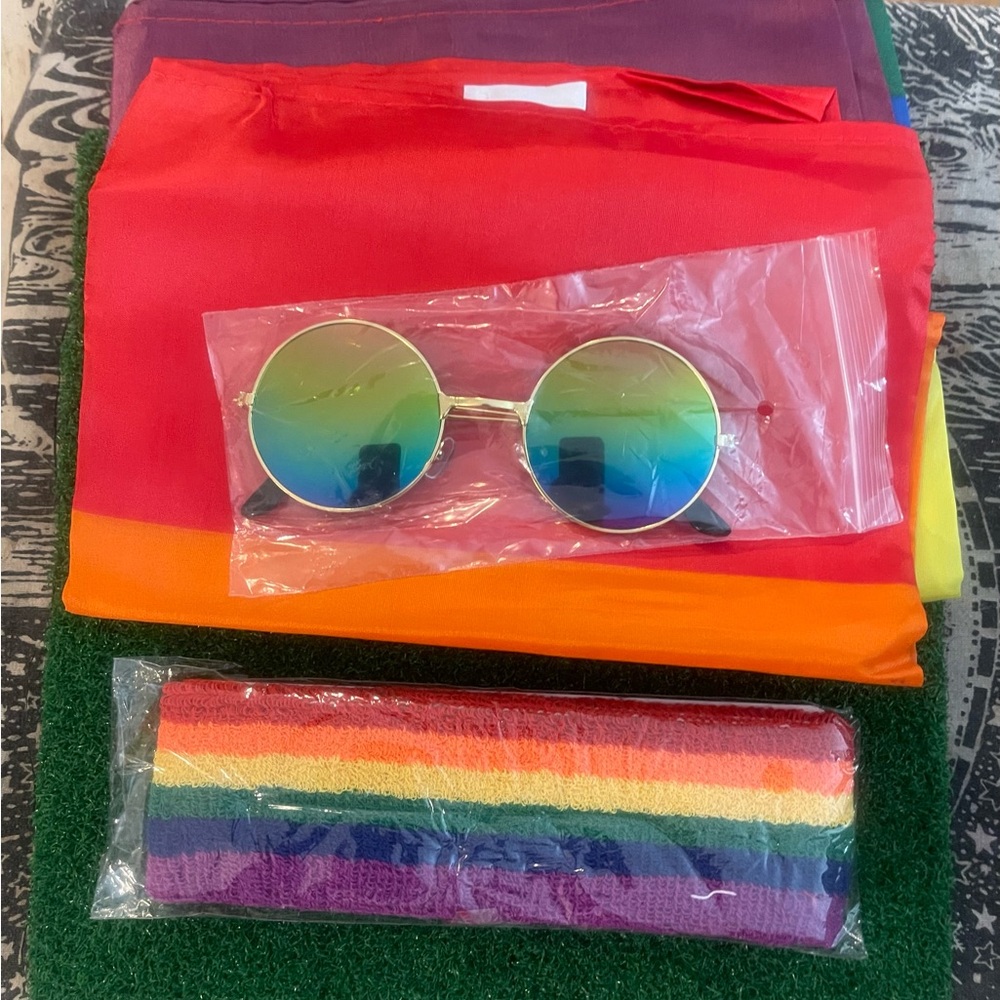Rainbow Flag, Sunglasses and Headband bundle